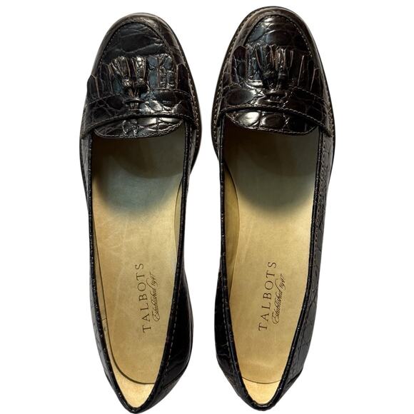 Talbots Caster3 Loafer 8M Women Croc Embossed Leather Shoes Lug Sole Tassels - Picture 5 of 8